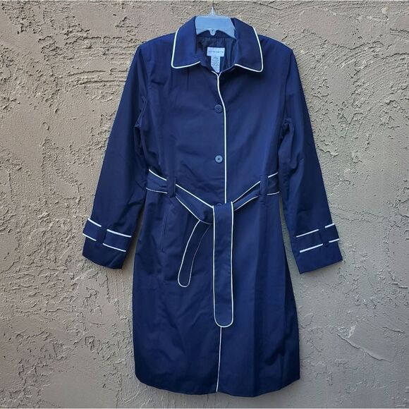 Jaclyn Smith Navy Blue and White Trench Coat - Picture 13 of 14